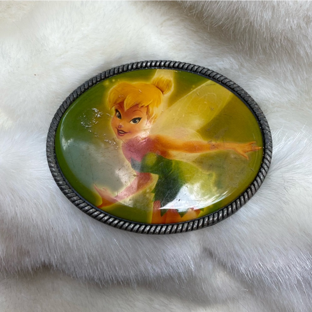 Vintage Disney tinker bell fairy silver metal belt buckle